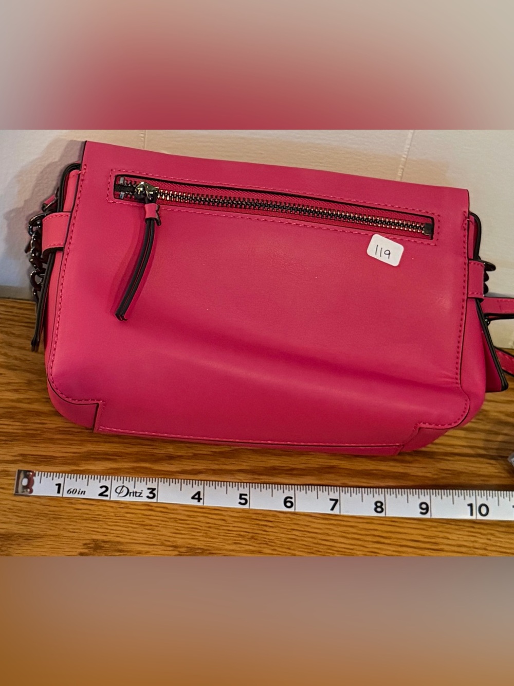 Vera Wang Hot Pink Leather Crossbody Clutch with Front Zip
